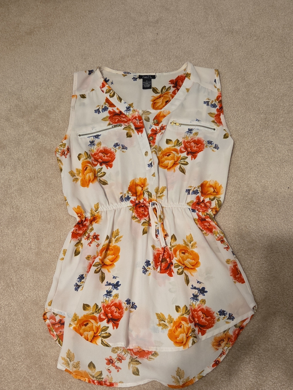 Sleeveless White Floral Blouse